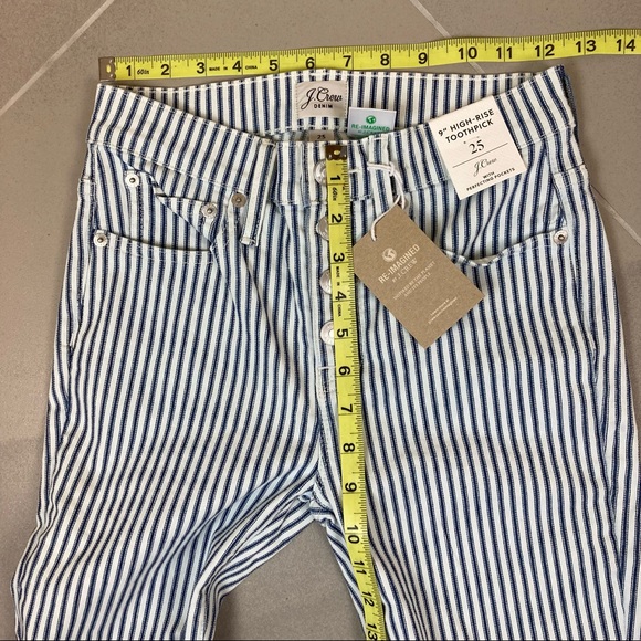 J. Crew Denim Blue & White Stripe Button-Fly High-Rise Toothpick Jeans Size 25 - Picture 9 of 10